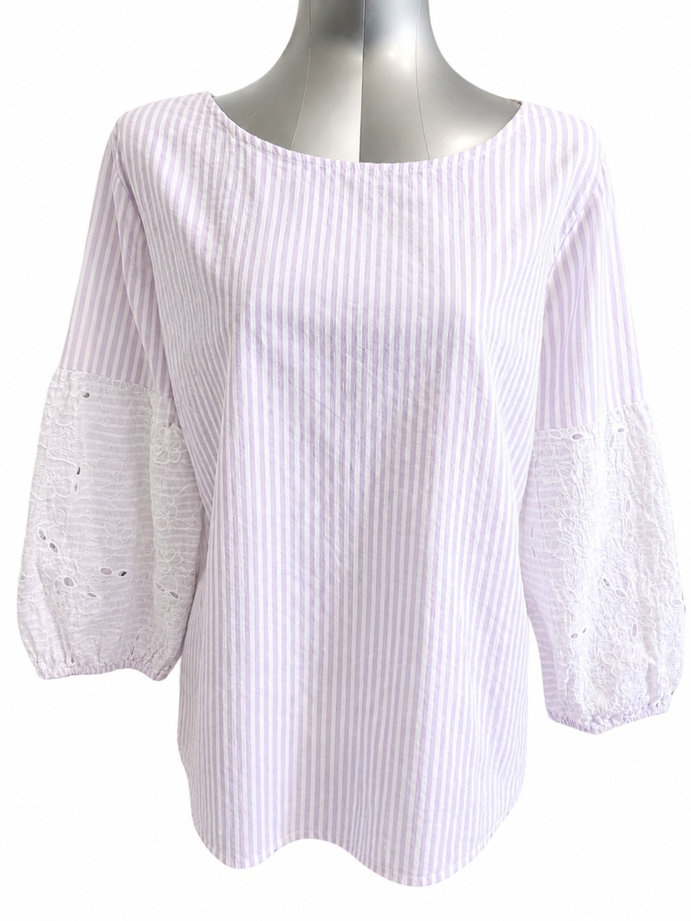 Liz Claiborne XL NWT Lavender & White Stripe Eyelet Sleeve Cottagecore Blouse